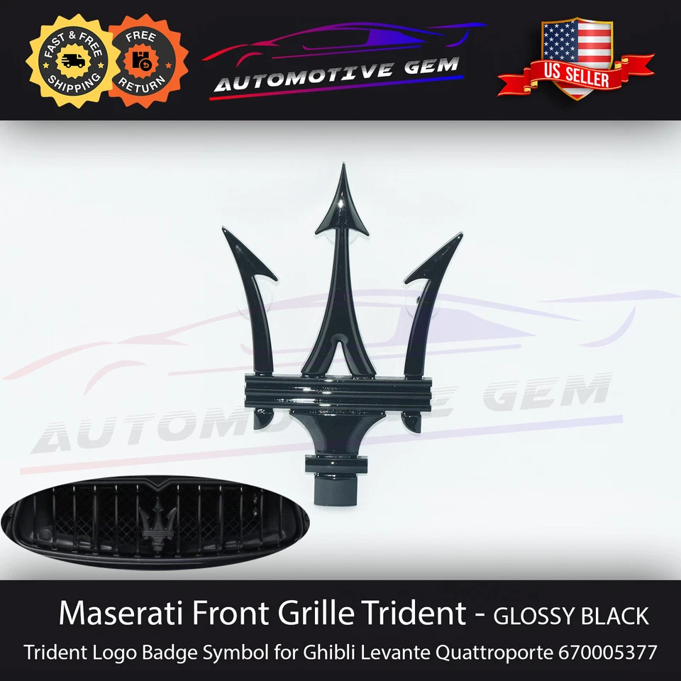 Maserati Front Grille Emblem Glossy Black Trident Logo Badge Symbol 670005377 - Image 1 of 3