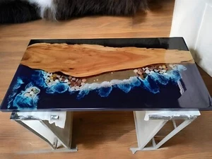 Stunning Ocean Wave Epoxy Dining Table with Acacia Wood – Luxury Handcrafted Tab - Picture 1 of 11