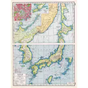 Antique Map 1920 - JAPAN insets of Tokyo and Lushun - Harmsworth Atlas - Picture 1 of 1