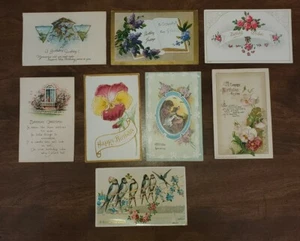 7 POSTALES ANTIGUAS DE FELIZ CUMPLEAÑOS. 1900-1919. Hecho en Alemania y Estados Unidos antes de la guerra  - Imagen 1 de 9