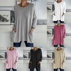 Khaki Plus Size Women's Long Sleeve Tunic Blouse Plain Baggy Casual Loose Top