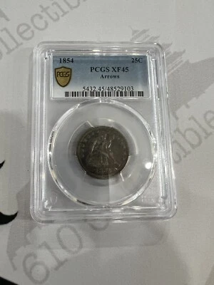 N26 USA 1854 Seated Liberty Quarter Arrows PCGS XF-45 - Image 1 of 2