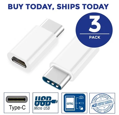 3 Pack USB 3.1 Type C Male to Micro USB Female Adapter Converter Connector USB-C - Image 1 of 4