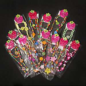 Wholesale Lot Cute Girl Pink Heart Wood Beads Kids Necklace Bracelet Jewelry Set