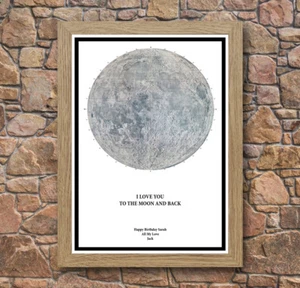 Personalised Moon Poster Night Sky Oak Framed White Print Christmas Gift Present - Picture 1 of 4