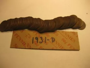 1 roll (50 coins ) 1931-D Lincoln cents avg. cir's - Picture 1 of 3
