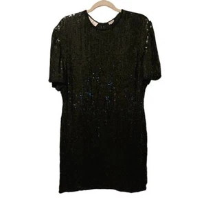 Vintage sequin beaded black knee length silk dress Lawrence Kazar Size Large - Picture 1 of 9
