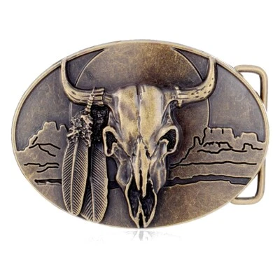 Longhorn Men's Belt Buckle Western Cowboy Native American (CW-13-G) - Image 1 of 2