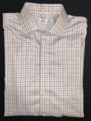 Camisa de vestir Brooks Brothers Regent Fit sin planchar 16,5 34 rayas blancas doradas Supima Foto 1 de 4