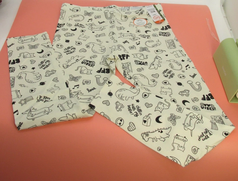 Wonder Nation Tough Cotton Cream Doodle Cats Dinos Music Leggings XL14-16,18-NEW - Image 1 of 4