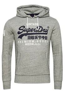 Superdry Hoodie Overhead Long Sleeve Pullover Vintage Logo Hoody Grey Marl Blue - Picture 1 of 8