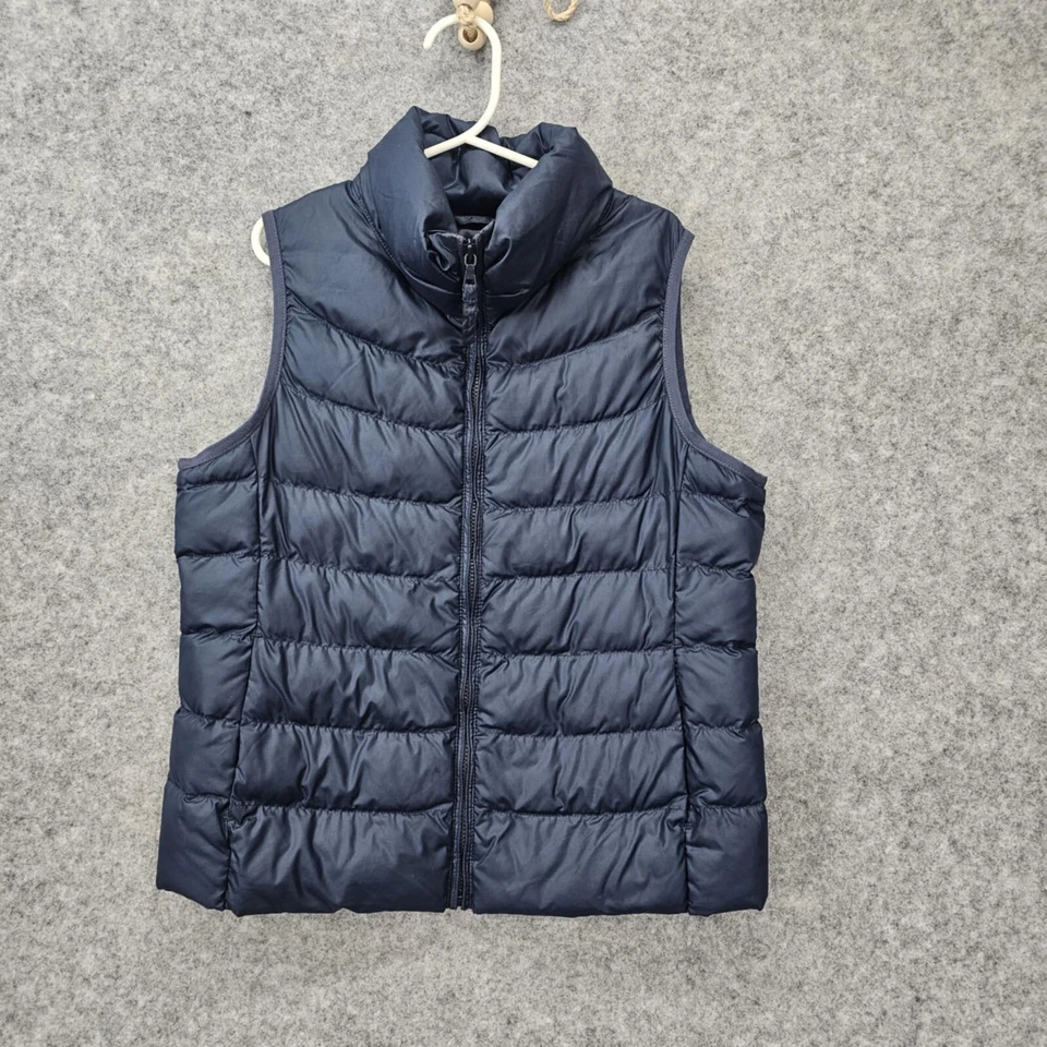 Chaleco acolchado UNIQLO para niños 7 8 azul marino ultra ligero al aire libre cremallera completa Normcore Foto 1 de 4