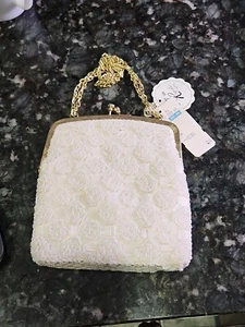 Vintage La Regale Beaded Evening Purse Gold White With Original Tags - Picture 1 of 11