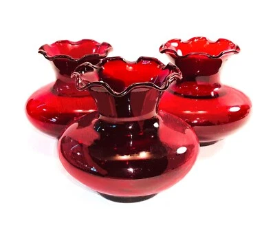 Anchor Hocking Glass Royal Ruby Bud Vase Crimped Top Trademarked Set of 3 - image 1 of 4