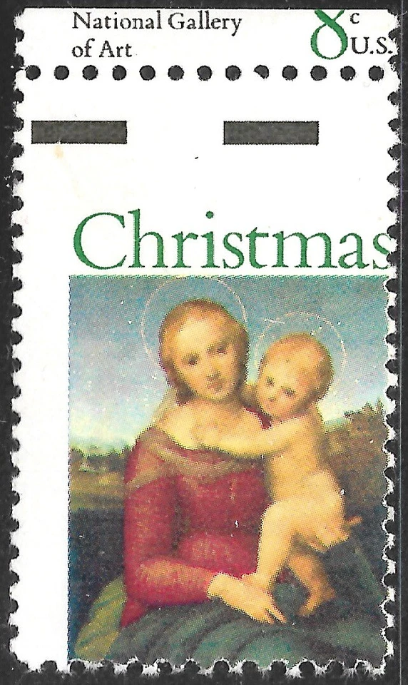 1507 8 Cent Madonna and Child Christmas Top Margin Misperf. - Image 1 of 1
