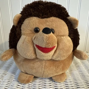 Vintage Russ Berrie Hedgehog Plush Stuffed Animal Round Brown Tan 8” Cute Smile - Picture 1 of 8