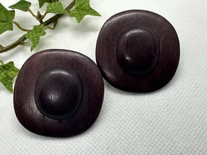 Unique Vintage Red Wood Chunky Statement Clip On Earrings - Picture 1 of 4