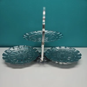 Vintage Metall 3 STUFIGES Serviertablett überbacken klappbar Klapp Muschel Leckerbissen 7 Zoll - Bild 1 von 22
