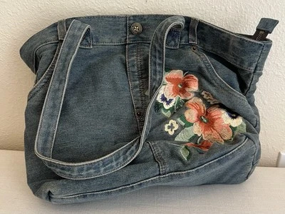 Patricia Nash Ashwell Tote Denim Jean Floral Embroidered Bag Purse - Image 1 of 4