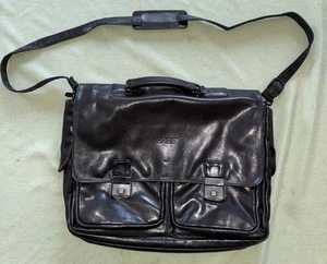 Bree Vintage Black Leather Business Messenger Laptop Bag Large - Picture 1 of 21