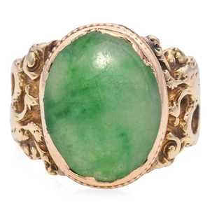 Vintage 14k Gelbgold 3,70ct. Grüner Cabochon Jade Bandring - Bild 1 von 8