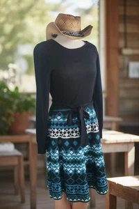 Eliza J Fit & Flare Pullover Kleid Coastal Boho Chic Country Western Print LG - Bild 1 von 13