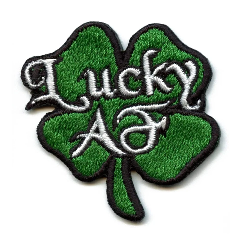 Lucky AF Four-Leaf Clover Patch Green Funny Holiday Embroidered Iron On - Image 1 of 2