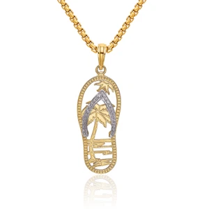 Collar Sandalias Chanclas Hawaianas Palmera Oro Amarillo Sólido 14K - Imagen 1 de 37