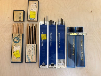 Винтажный Staedtler Марс Свинец Лот Германия 2 мм Люмограф и Чертежные Свинцовые Коробки - Изображение 1 из 4