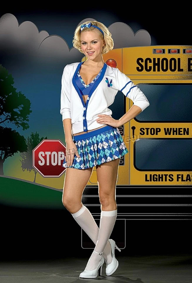 Dreamgirl Blue Argyle Plaid Schoolgirl Costume Set High school sweetheart NEW - Image 1 of 3