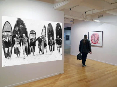 Vintage Art Surfing Surf Boards Print Canvas Beach Photo Black White painting  - Image 1 of 4