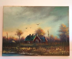 Pintura de paisaje vintage cielo nocturno 16"x 12" lienzo - Imagen 1 de 9
