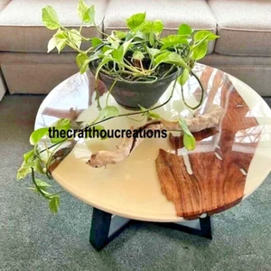 "12x12 White Epoxy Coffee Table Top – Handmade Luxury Wooden Console Décor" - Picture 1 of 6