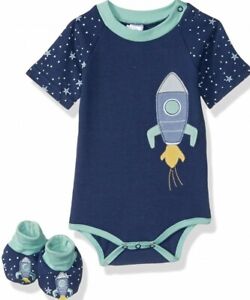 Baby Aspen Cosmo Tot Spaceship Bodysuit & Booties, 2 Piece Set In Gift Box FREE