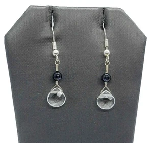 Sterling silver leverback earrings with amethyst and quartz crystal Hand Made - Picture 1 of 3