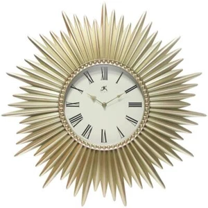 Wall Clock 24 in. Light Gold Plastic Frame Case Sunburst Design Silent Movement - Picture 1 of 5