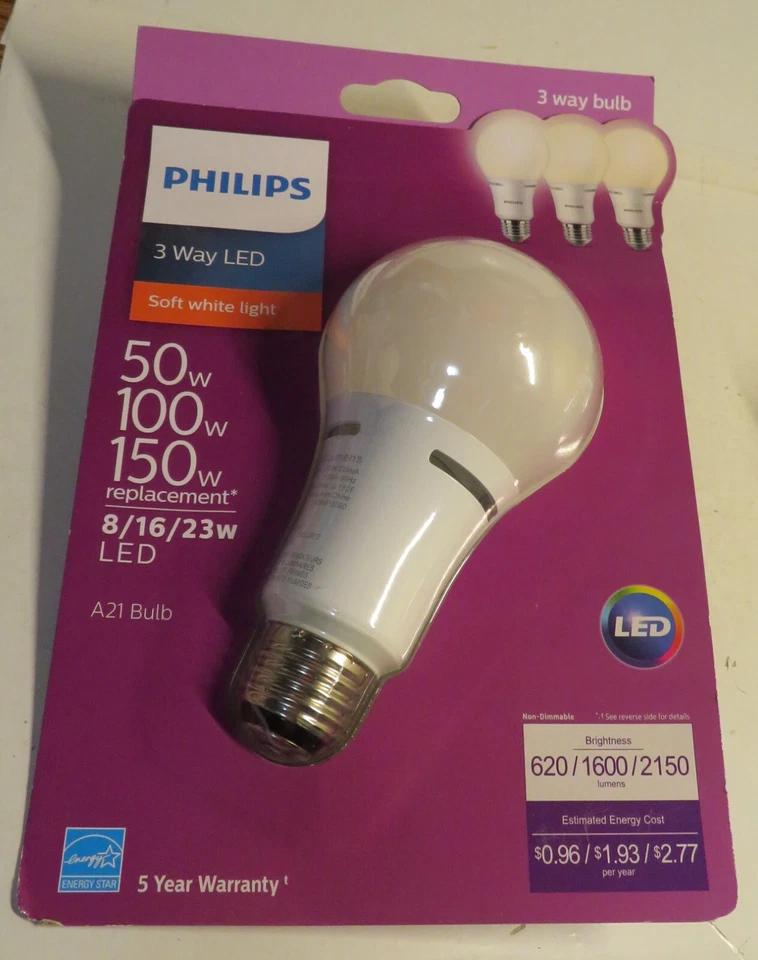 Philips 3 Way LED A21 Soft White Bulb 620/1600/2150 Lumens 50/100/150W New Seale - Image 1 of 4