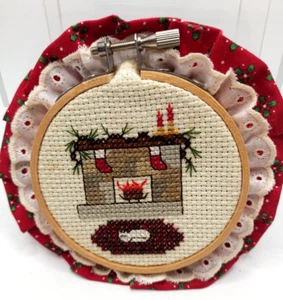 Grandmacore Counted Cross Stitch Completed Christmas Ornaments Set of 2 Cat 5 in - Picture 1 of 9
