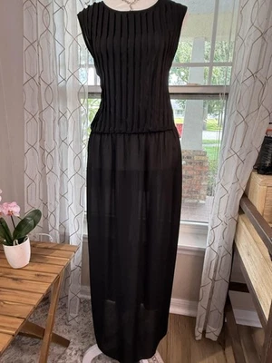 Vestido Vaina De Colección Maggy London Para Mujer 14 Negro Largo Plisado Cuello Redondo Cremallera Espalda Foto 1 de 4