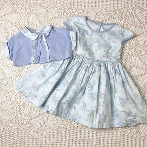 Vintage 1950s Joyce Ann Fashions Girls 4t Blue Floral Spring Dress Set - Picture 1 of 9