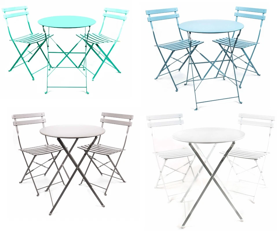 3tlg. Bistrogarnitur Klapptisch Klappstühle Balkon Garten Sitzgruppe Metall - Bild 1 von 1