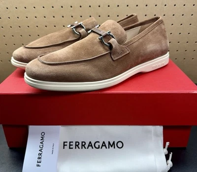 Nuevos Mocasines Salvatore Ferragamo Cosimo Gamuza Marrón Medio Becerro Para Hombres Talla 10 M Foto 1 de 4