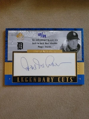 2003 SP Legendary Cuts Autograph Blue Hal Newhouser #15/29 Tigers HOF - Image 1 of 3