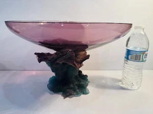 Daum Crystal Large 13” Bacchus Pate De Verre Blue Violet Bowl Centerpiece - Bild 1 von 13