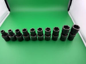 Snap-on 10 pc 3/8" Drive 6-Point Metric Impact Swivel Socket Set 9-16 and 18,19 - Picture 1 of 6