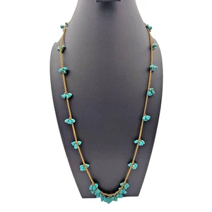 KJL Howlite Nuggets Necklace Gold Tone Rolo Chain 36 inches WO0658 - Picture 1 of 5