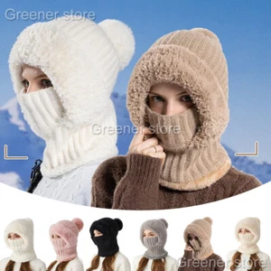 Winter Lady Thermal Plush Fur Scarf Face Mask Neck Warmer Snood Hood Hat Beanies - Picture 1 of 24