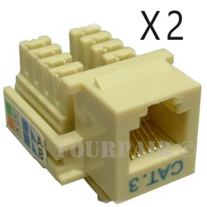 2 Pack Lot - CAT3 Keystone Snap-In Insert Punch Down Jack RJ11 RJ12 DSL - Ivory - Picture 1 of 2