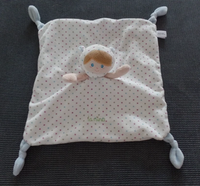 B1G / doudou plat personnage poupée blanc bouts bleus pois LA NINA - Photo 1/1