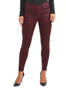 Pantalones de mezclilla elásticos al tobillo Sofia Skinny Zebra lámina de altura media, vino, talla 14 - Imagen 1 de 6